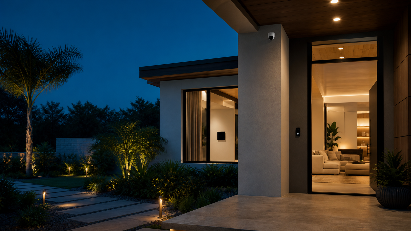 A modern home protected by connected smart-home technology