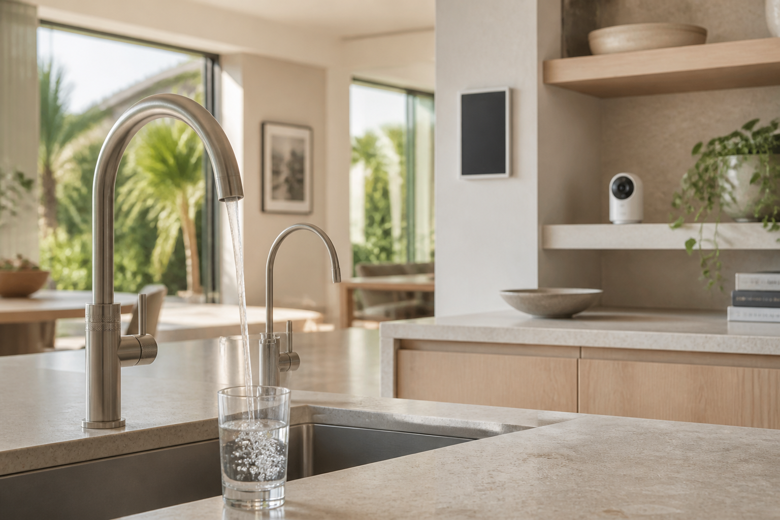Connected kitchen with filtered water and smart-home controls
